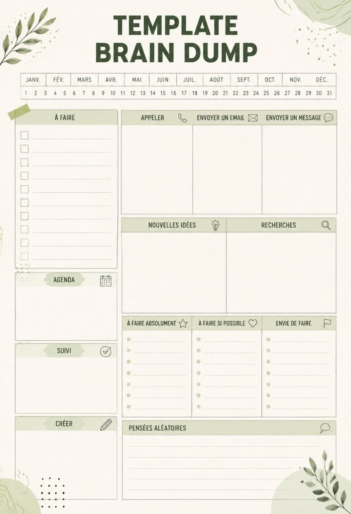 Template de brain dump pour optimiser l'organisation des pensées
