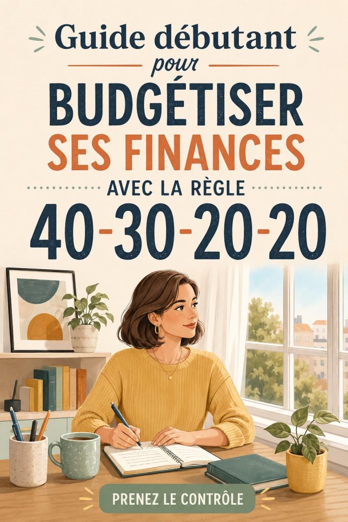Illustration d'une femme souriante gérant son budget avec la méthode 40-30-20