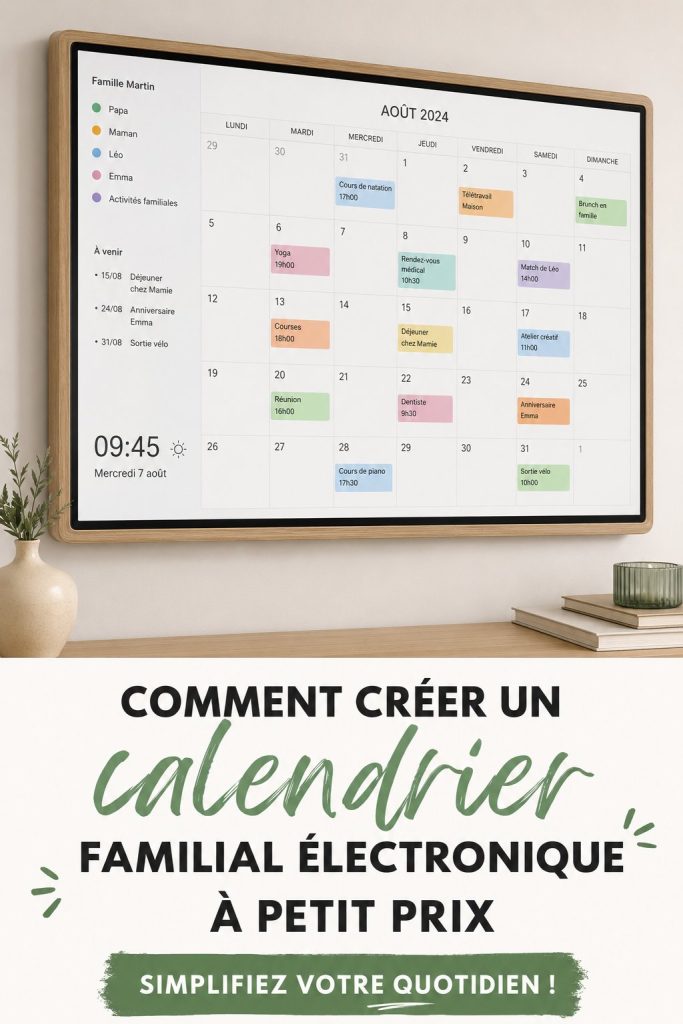 Une image d'un calendrier électronique familial sur un ordinateur, illustrant l'organisation domestique.