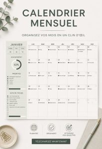 Capture d'écran d'un calendrier créé sur Google Sheets avec une mise en forme colorée.