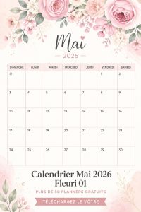Calendrier de mai floral imprimable avec des motifs colorés