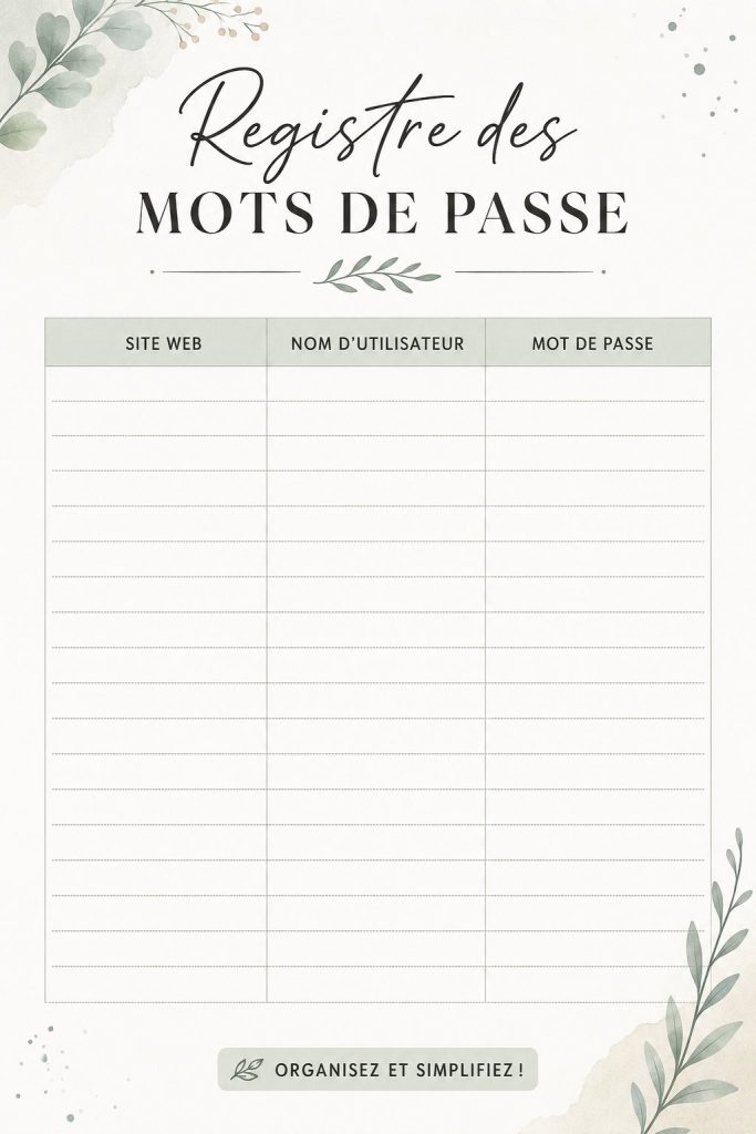Un carnet de mots de passe pratique sur une table en bois