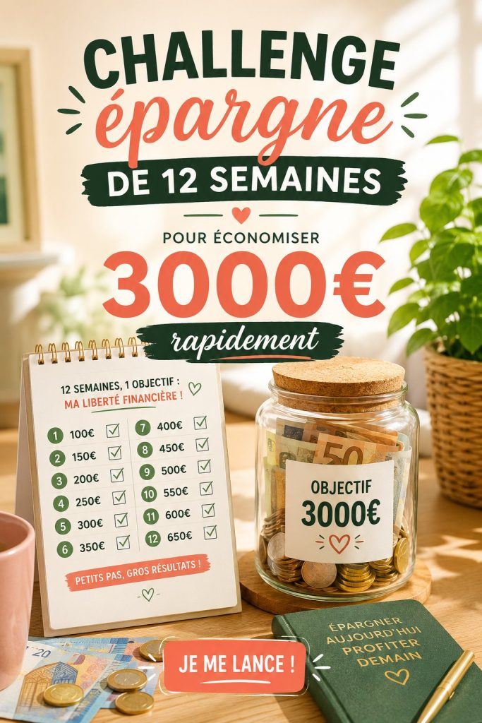 Challenge épargne de 12 semaines pour économiser 3000€ efficacement.
