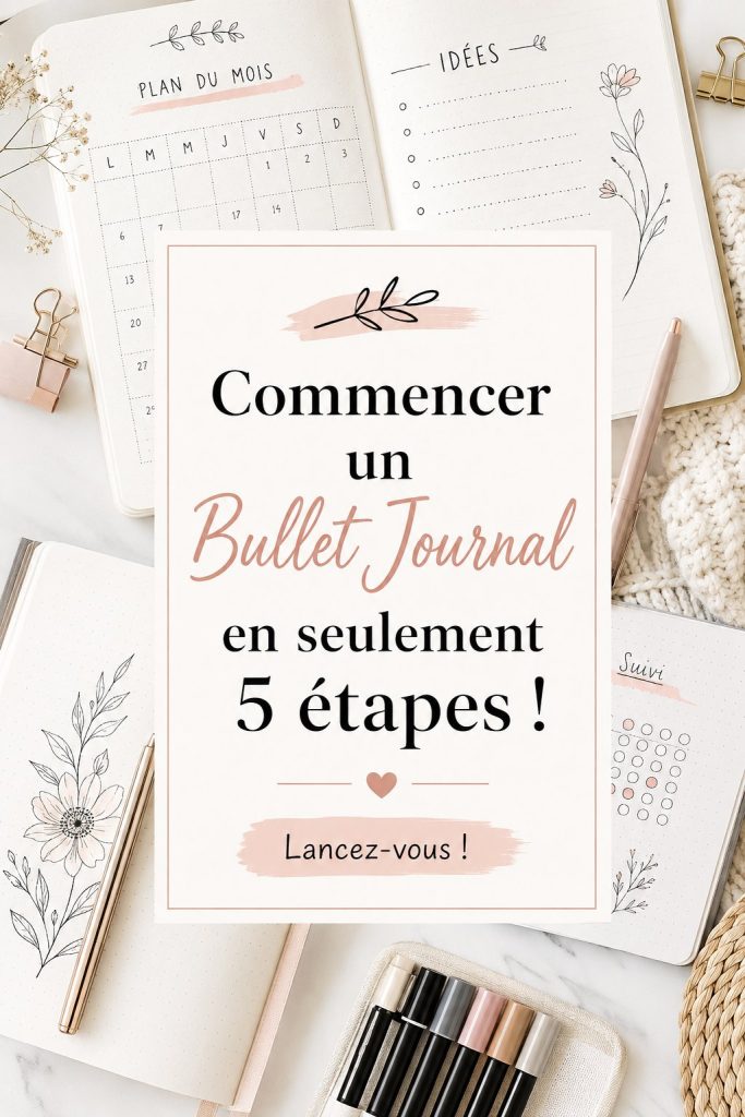 Une femme écrivant dans son Bullet Journal avec des fournitures colorées autour.