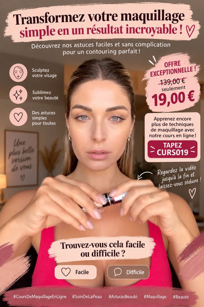 Un visage métamorphosé par le contouring, mettant en valeur les techniques de maquillage coréen.