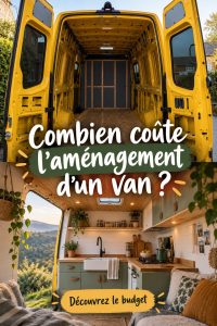 Van aménagé avec un intérieur fonctionnel et accueillant.