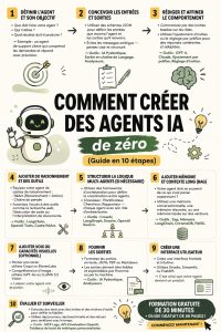 Une femme concentrée devant son ordinateur, créant un agent AI.