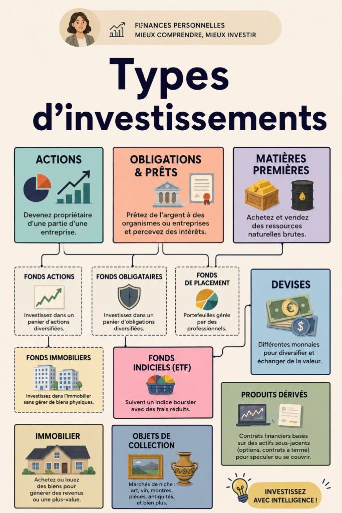 Une femme souriante examinant des documents financiers pour investir.