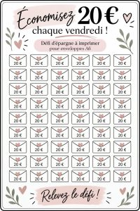 Défi d'épargne pour femmes avec des enveloppes colorées