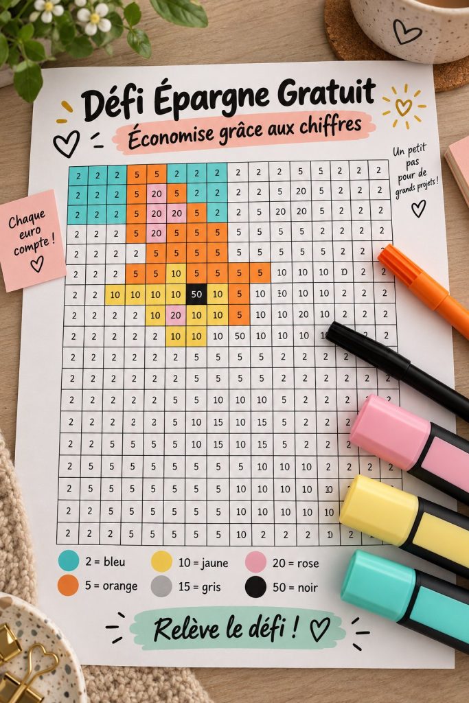 Une femme souriante qui note ses économies dans un carnet, symbolisant le défi d'épargne.