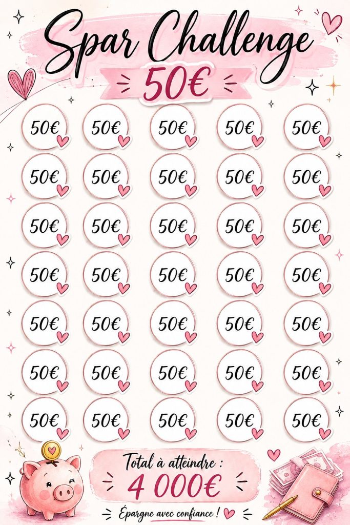 Visuel du défi Spar de 50€, illustrant les économies possibles sur les courses.