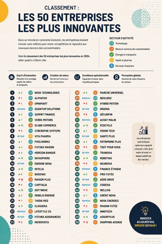 Vue d'ensemble des logos de certaines des 50 entreprises les plus innovantes.