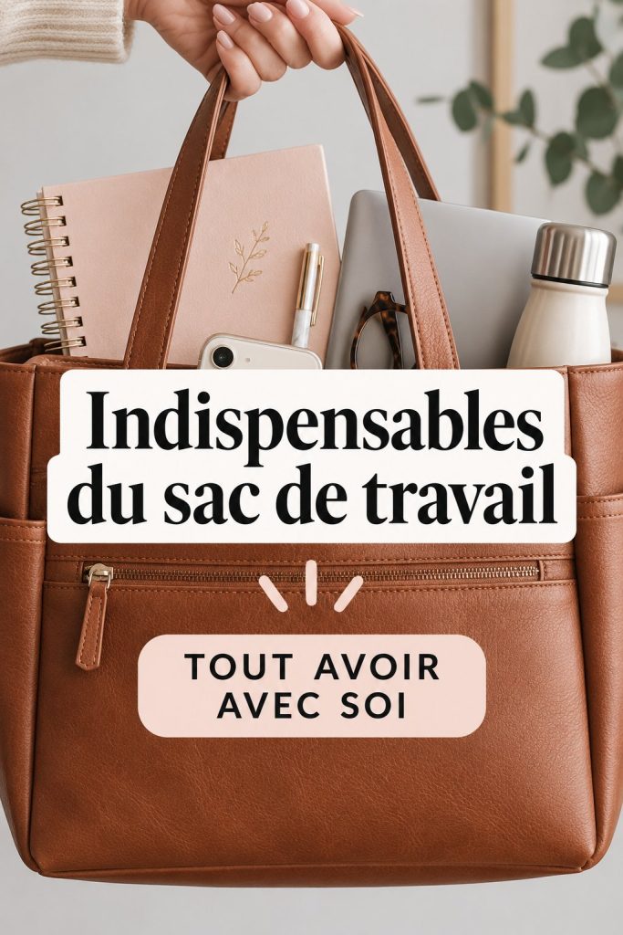 Un élégant sac de travail en cuir rempli d'éléments essentiels pour femmes