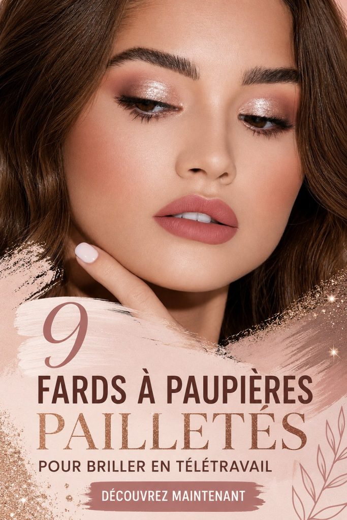 Maquillage avec des fards à paupières pailletés, parfait pour le télétravail