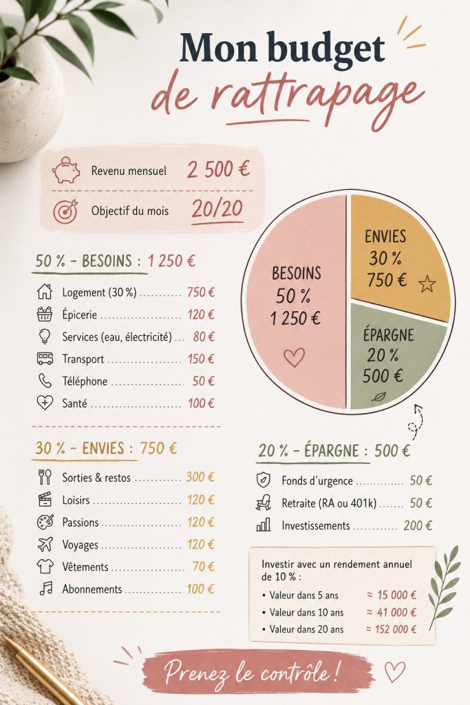 Femme souriante utilisant une application de gestion de budget sur son téléphone.