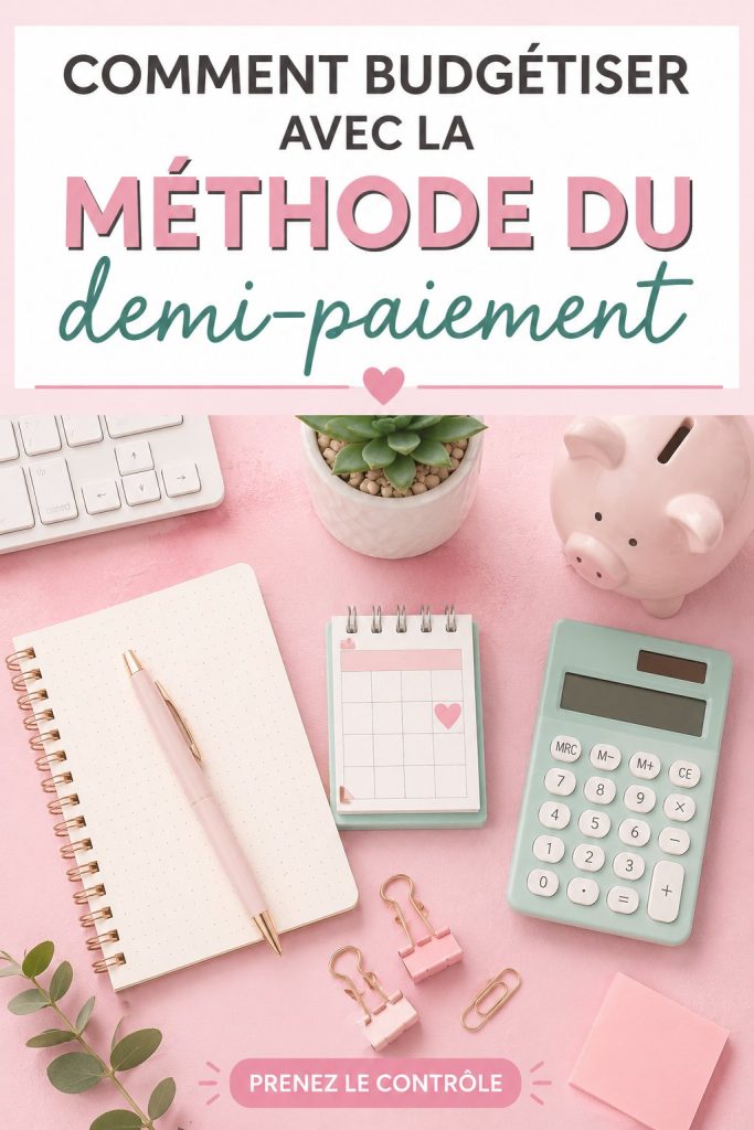 Femme souriante consultant un budget avec un carnet et un ordinateur.
