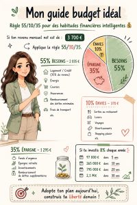 Femme souriante consultant un budget sur un ordinateur portable