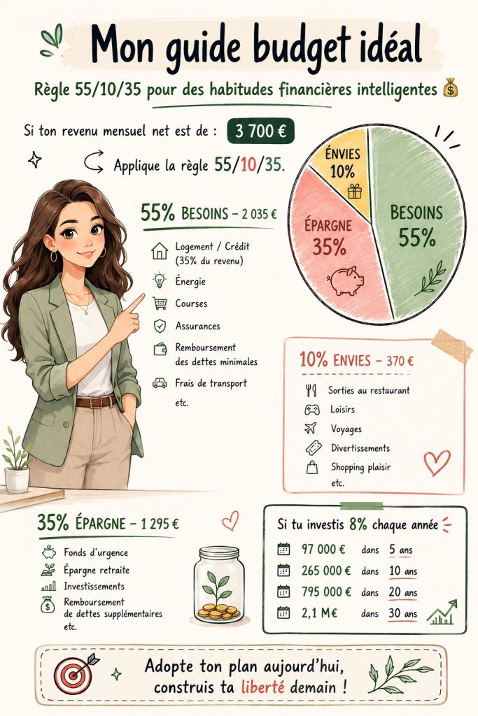 Femme souriante consultant un budget sur un ordinateur portable
