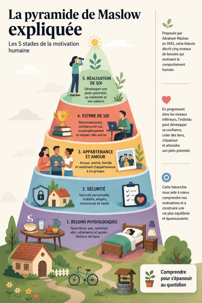 Illustration de la pyramide des besoins de Maslow en psychologie.