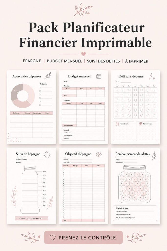 Imprimables de gestion financière avec des outils pour le budget et l'épargne