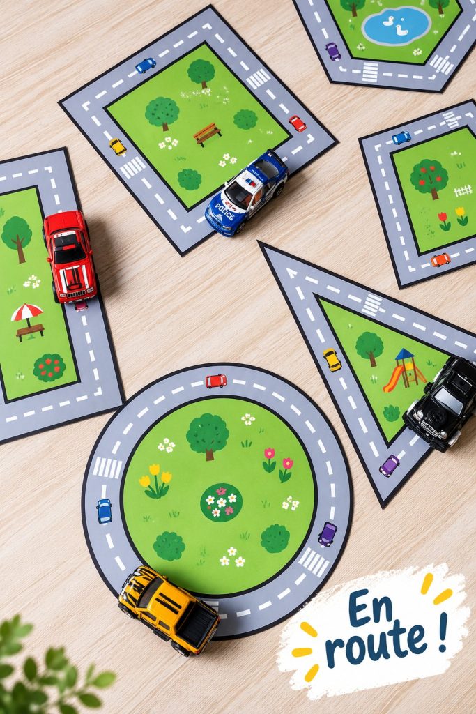 Enfant jouant à un jeu de forme en voiture, concentré et amusé