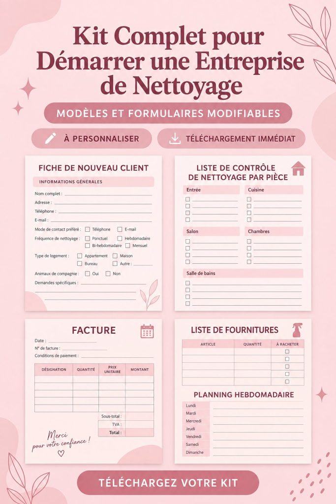 Kit de démarrage pour une entreprise de nettoyage avec des modèles prêts à utiliser