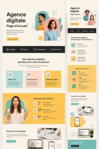 Illustration d'une landing page conçue pour une agence digitale, avec des éléments modernes et attrayants
