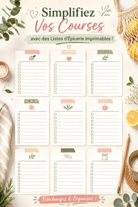Modèle de liste d'épicerie imprimable sur un fond de cuisine