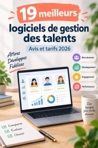 Un ordinateur affichant un logiciel de gestion des talents, mettant en avant les fonctions clés.