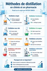 Processus de distillation en chimie, montrant les différentes étapes de séparation.