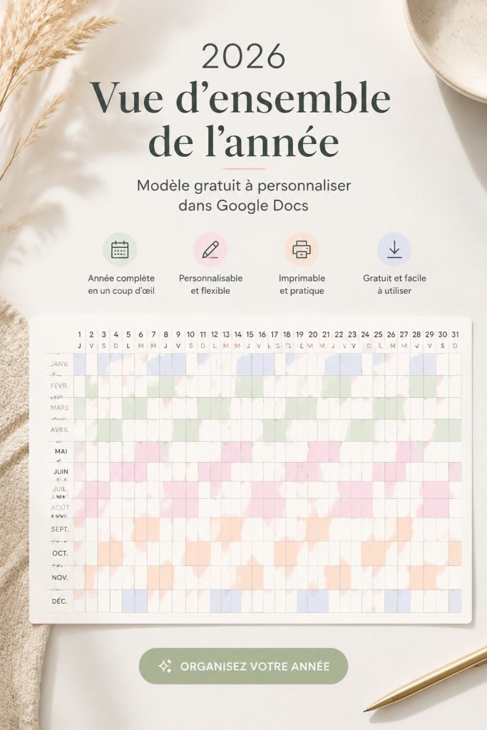 Modèle de calendrier 2026 à imprimer, sobre et élégant