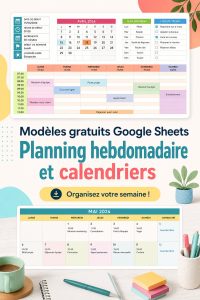 Un modèle de calendrier hebdomadaire sur Google Sheets avec des cases colorées pour la planification.