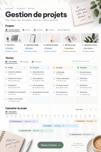 Un modèle de gestion de projet sur Notion, avec une interface claire et organisée.