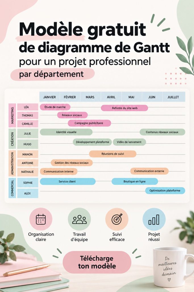 Modèle de diagramme de Gantt esthétique pour projets professionnels