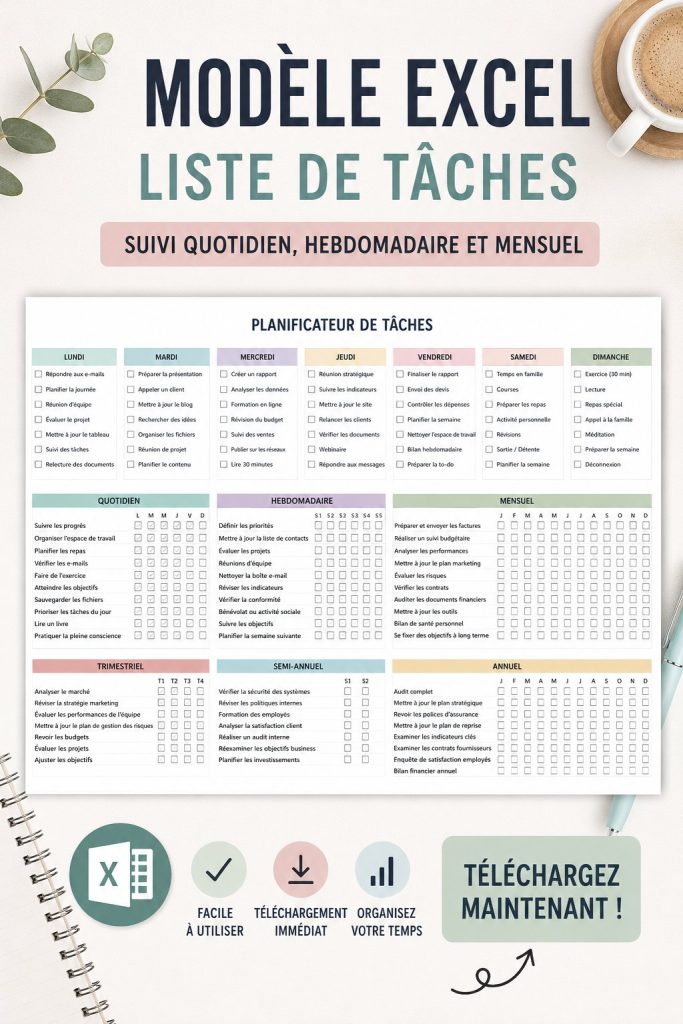 Modèle de liste de tâches Excel sur un ordinateur