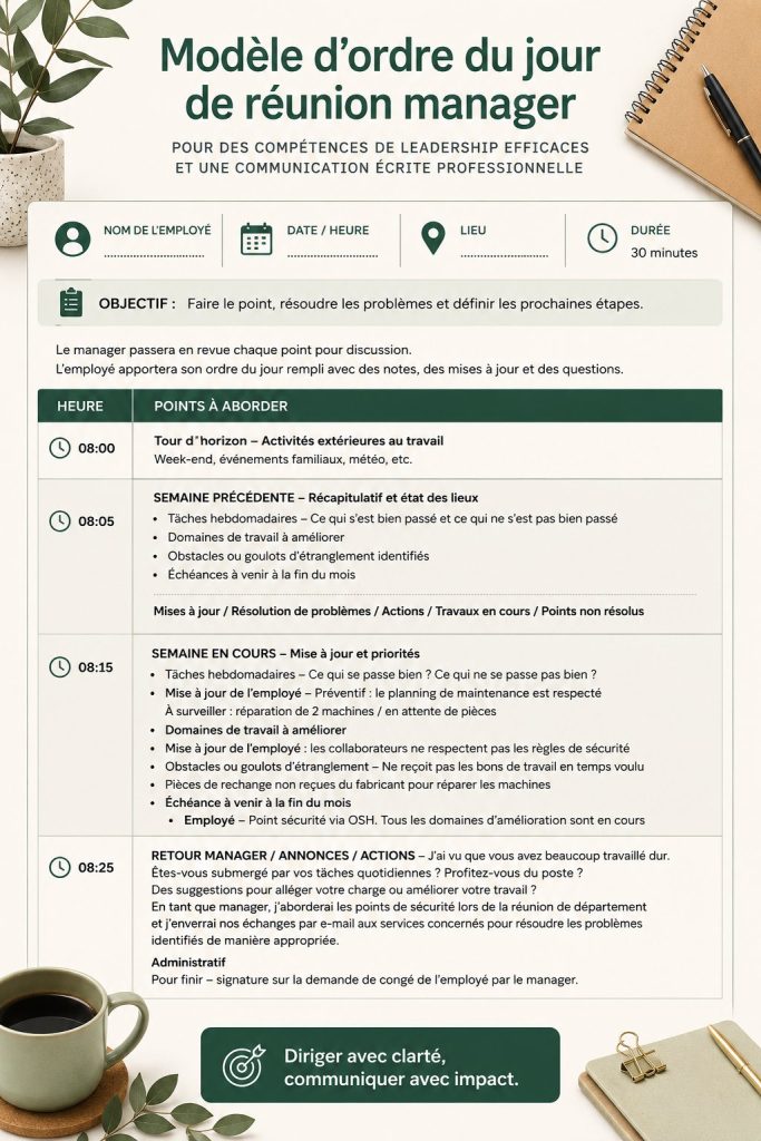 Image d'un modèle d'ordre du jour pour une réunion efficace
