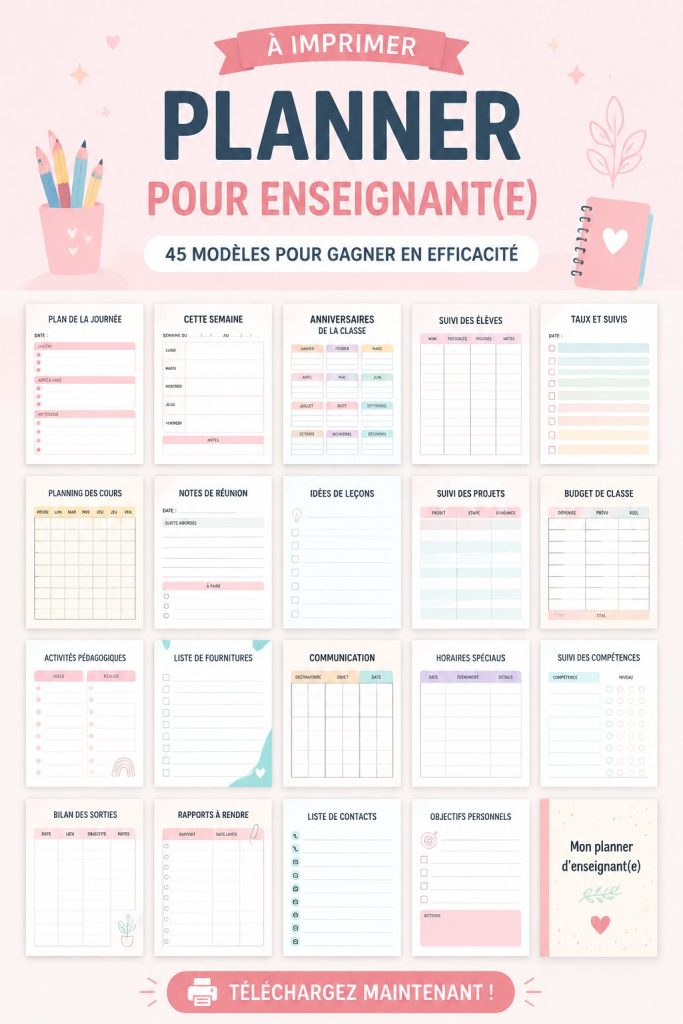 Modèles d'agenda gratuits pour enseignants sur un bureau