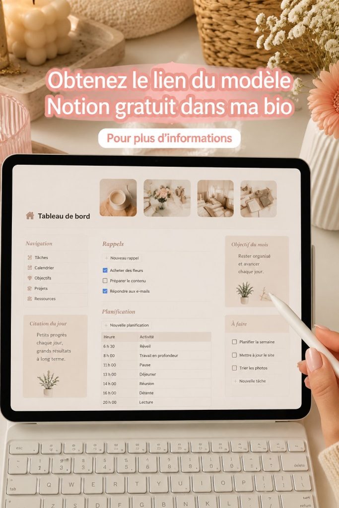 Un écran d'ordinateur affichant un modèle Notion gratuit pour l'organisation personnelle.