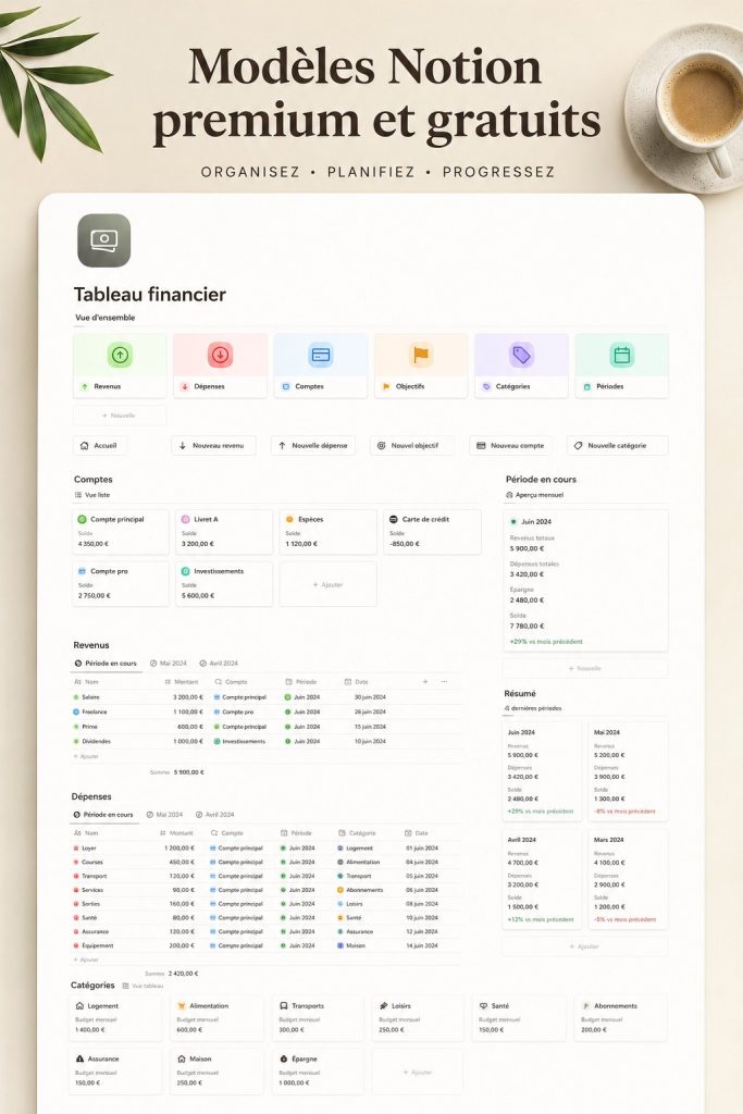 Un aperçu de modèles Notion organisés et fonctionnels sur un écran d'ordinateur.