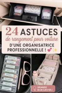 Voiture bien organisée avec des compartiments et accessoires pratiques