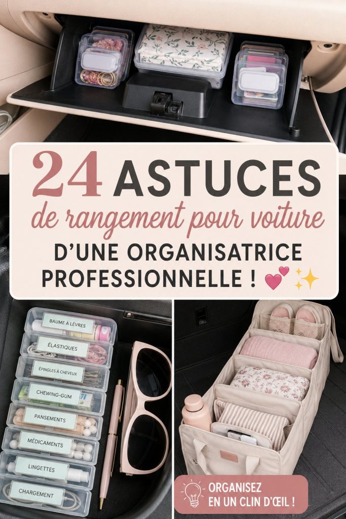 Voiture bien organisée avec des compartiments et accessoires pratiques