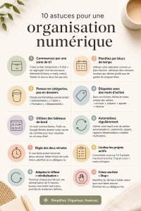 Image illustrant des astuces d'organisation digitale sous forme de liste