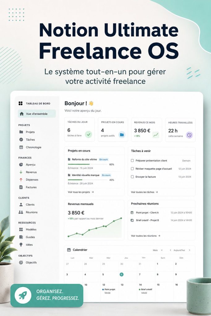 Femme utilisant Notion sur son ordinateur pour gérer ses projets freelance.