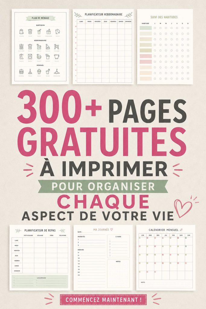 Un assortiment de pages imprimables colorées pour organiser sa vie