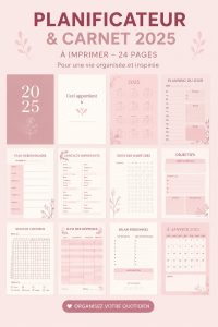 Planner floral 2025 avec des motifs de fleurs colorées sur fond clair.