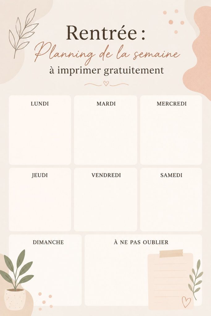 Modèle de planning de rentrée à imprimer pour une organisation efficace