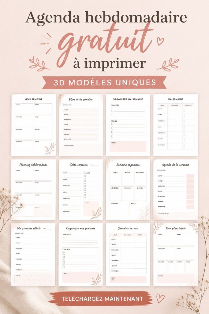plannings hebdomadaires imprimables gratuits pour s'organiser