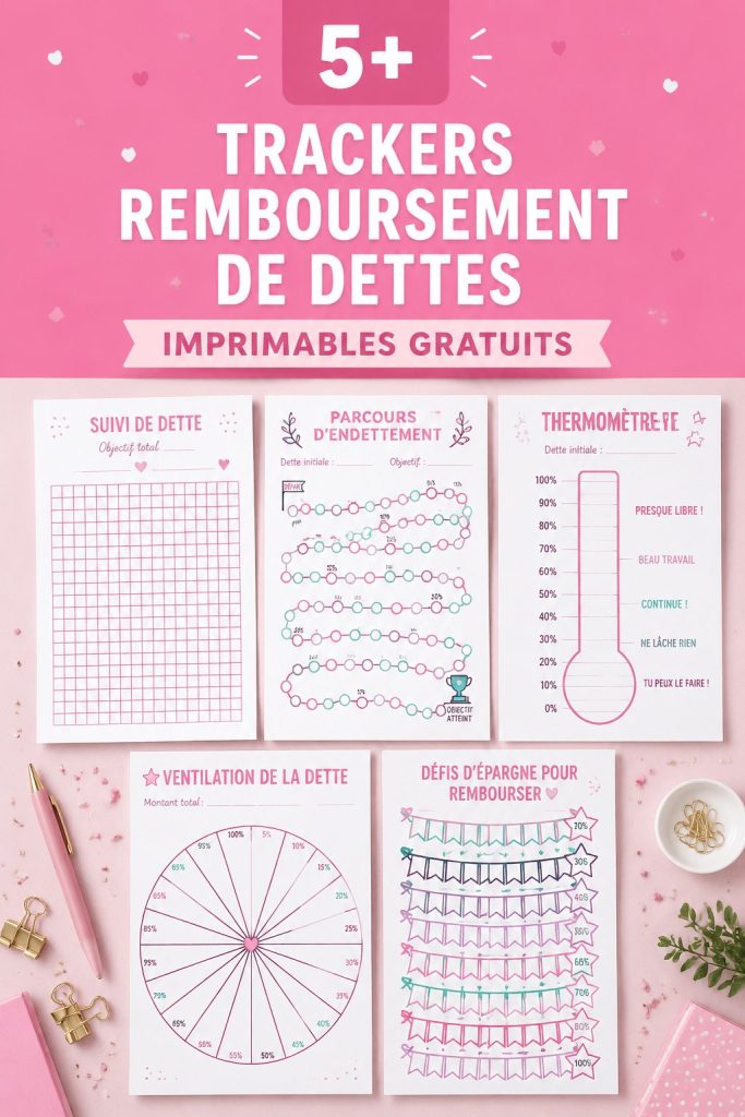 Modèle de suivi des dettes sur fond clair, avec des sections pour chaque créance.