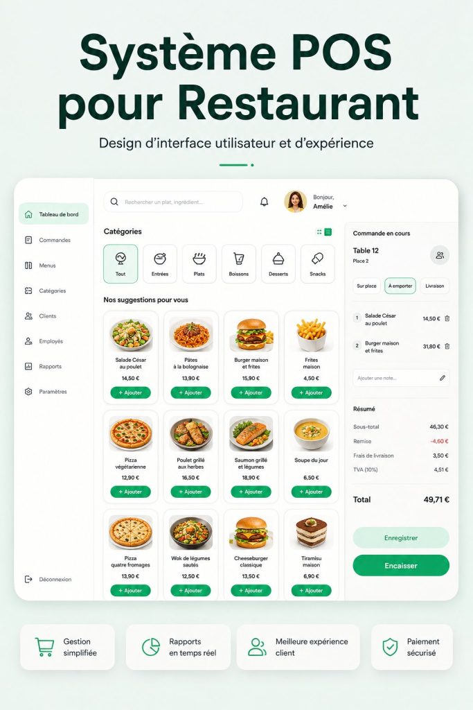 Capture d'écran d'un système POS moderne utilisé dans un restaurant