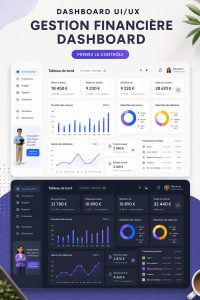 Image d'un tableau de bord financier avec des graphiques colorés et des données organisées.